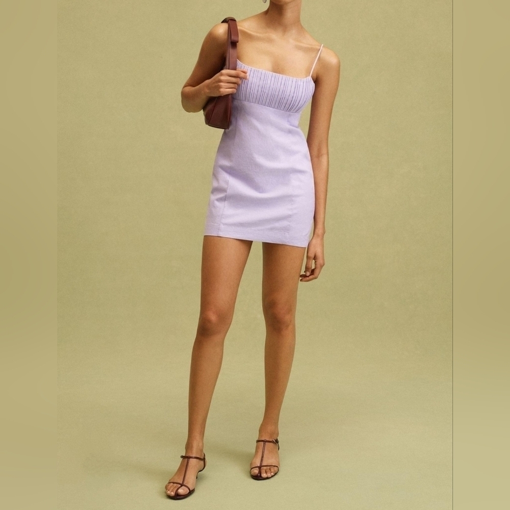 The Ophelia Sleeveless Linen Slim Mini Dress by Maeve in Lilac Purple, Size 12